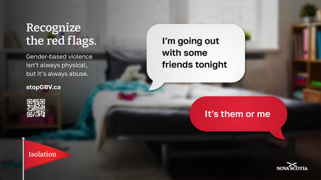 Image is from a new campaign to raise awareness of early warning signs of gender-based violence.