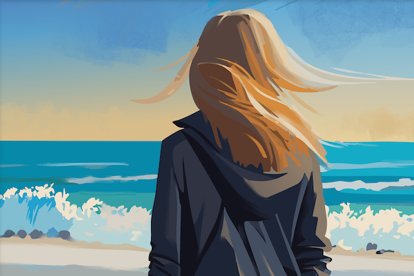 Woman looking toward ocean